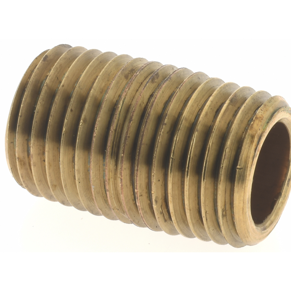Merit Brass Brass Pipe Nipple: Threaded on Both Ends, 7/8" OAL, 1/4" NPT - 2104-001