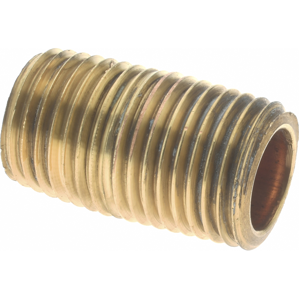 Merit Brass Brass Pipe Nipple: Threaded on Both Ends, 7/8" OAL, 1/4" NPT - 2104-001