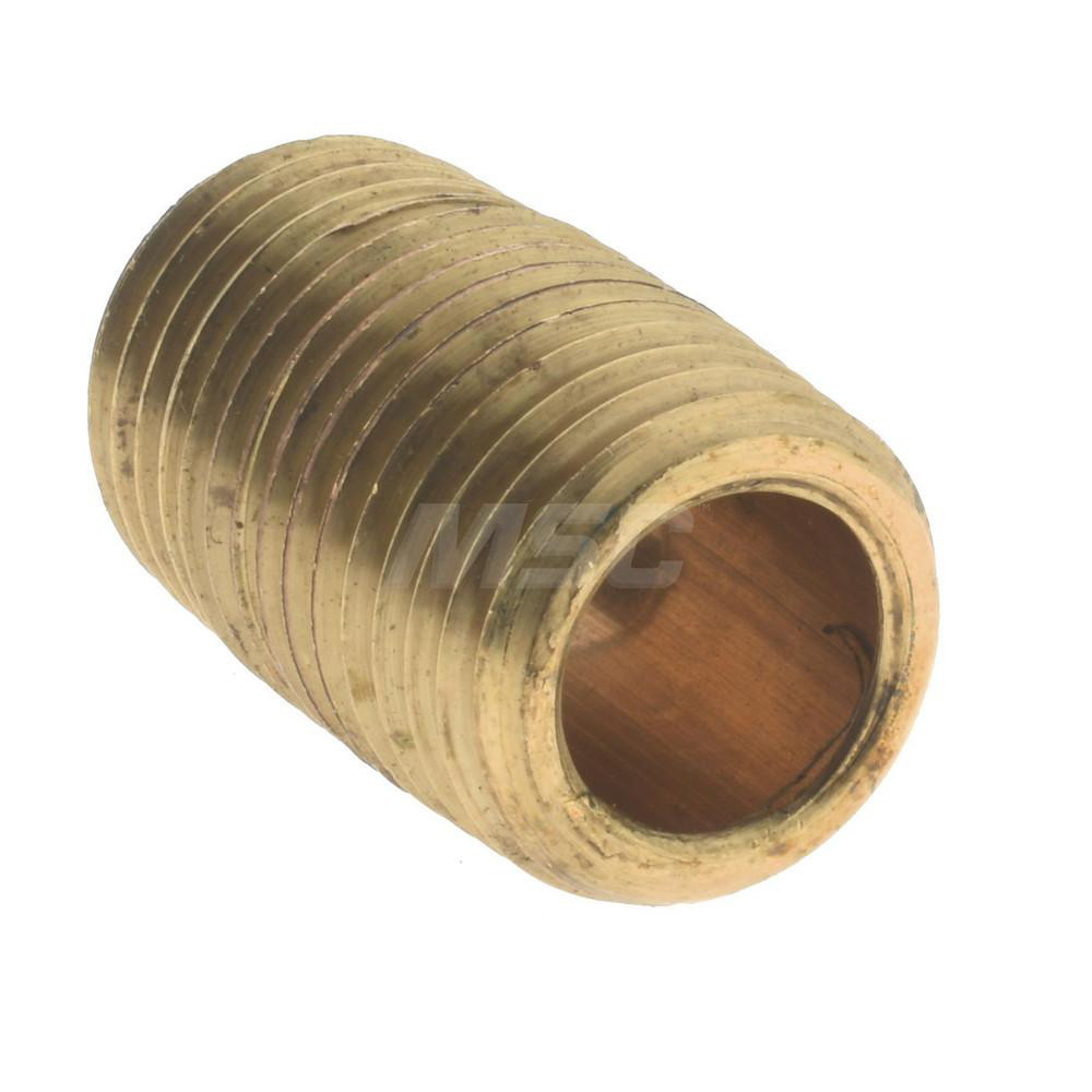 Merit Brass Brass Pipe Nipple: Threaded on Both Ends, 7/8" OAL, 1/4" NPT - 2104-001