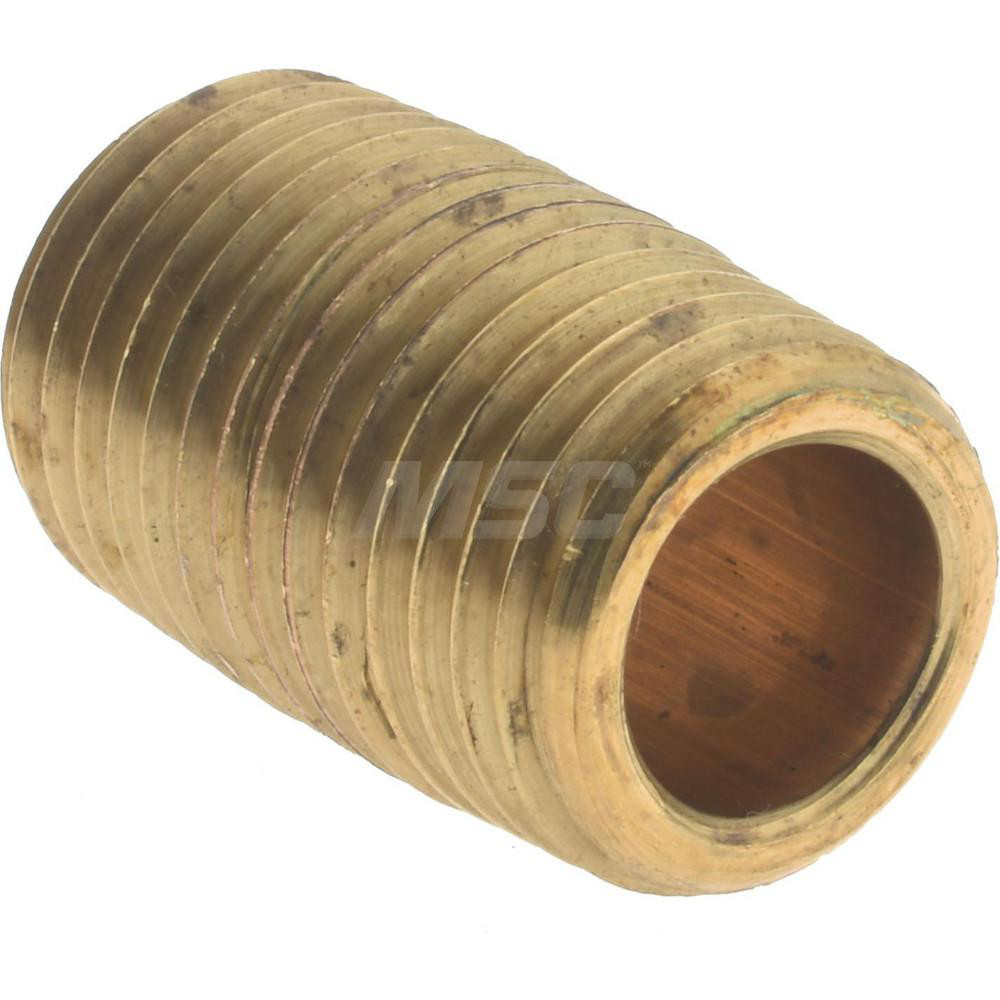 Merit Brass Brass Pipe Nipple: Threaded on Both Ends, 7/8" OAL, 1/4" NPT - 2104-001