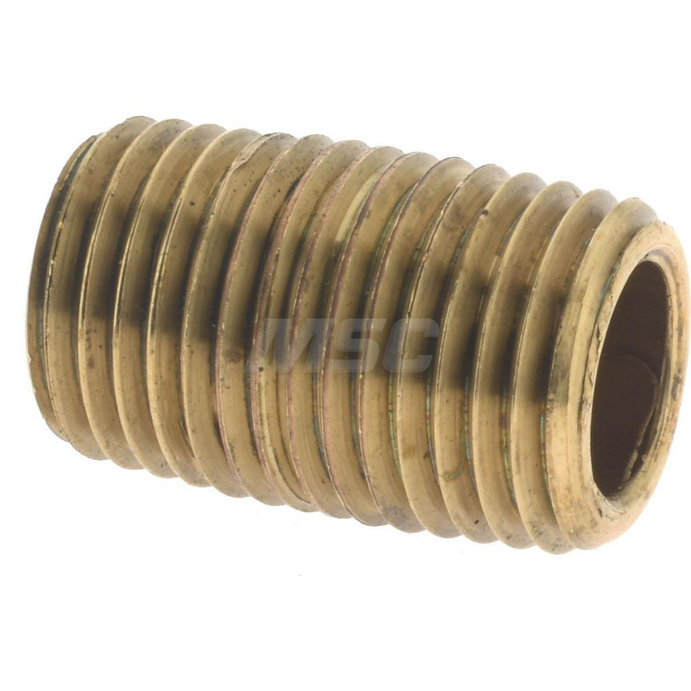 Merit Brass Brass Pipe Nipple: Threaded on Both Ends, 7/8" OAL, 1/4" NPT - 2104-001