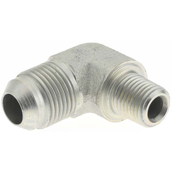 Parker Steel Flared Tube 90 Deg Elbow: 1/2" OD, 1/4-18 Thread, 37 deg Flared Angle - P00106