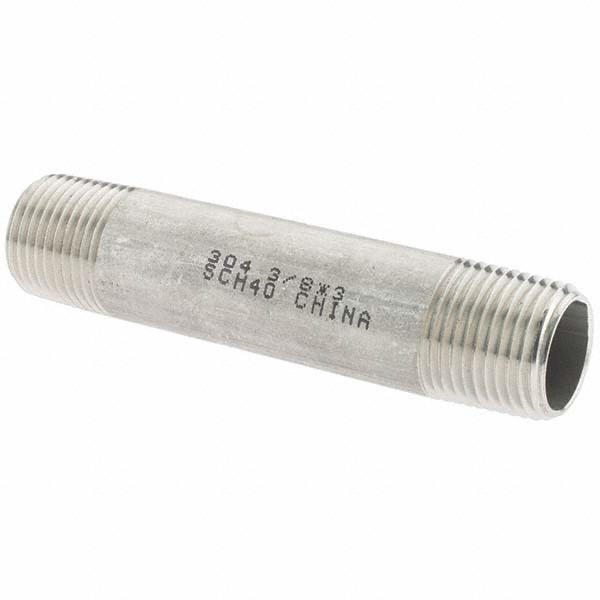 Merit Brass Stainless Steel Pipe Nipple: 3/8" Pipe, Grade 304 & 304L - 4006-300