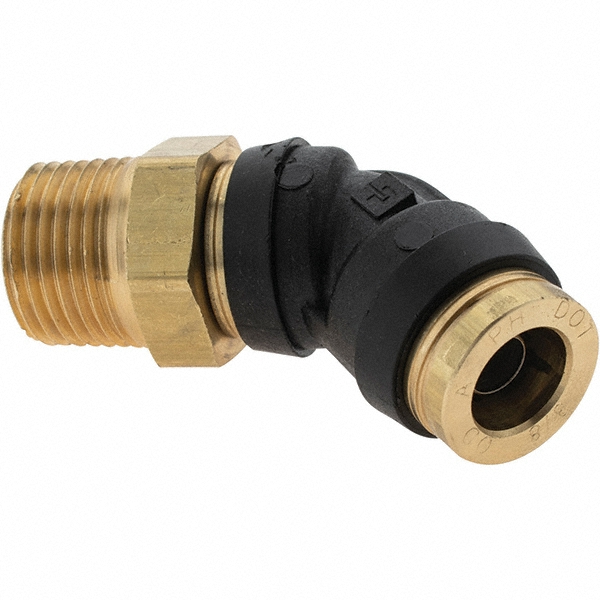 Parker Push-to-Connect Tube x MNPT x Tube x Male Fitting: 45 deg Swivel Elbow, 3/8" OD - PF-00082