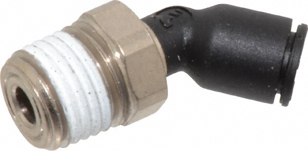 Legris Push-to-Connect Tube x MNPT Fitting: 45 Deg Elbow, NPT, 3/8" OD - 3113 60 18