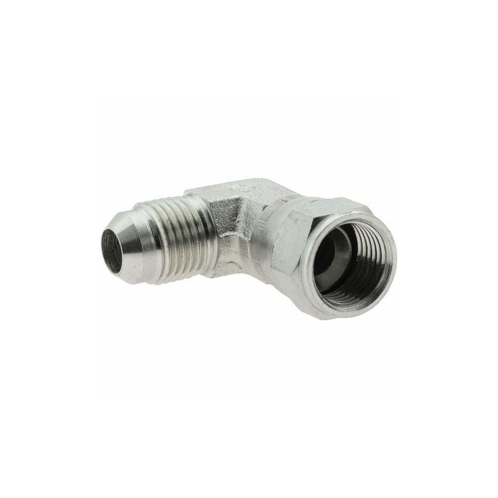 Brennan Steel Flared Tube 90 Deg Swivel Elbow: 3/8" OD, 9/16-18 x 9/16-18 Thread, 37 deg Flared Angle - 10612