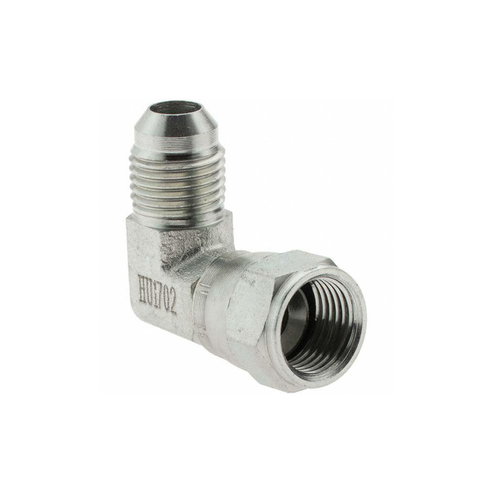 Brennan Steel Flared Tube 90 Deg Swivel Elbow: 3/8" OD, 9/16-18 x 9/16-18 Thread, 37 deg Flared Angle - 10612