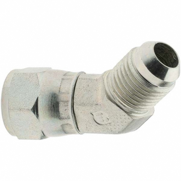 Brennan Steel Flared Tube 90 Deg Swivel Elbow: 3/8" OD, 9/16-18 x 9/16-18 Thread, 37 deg Flared Angle - 10612