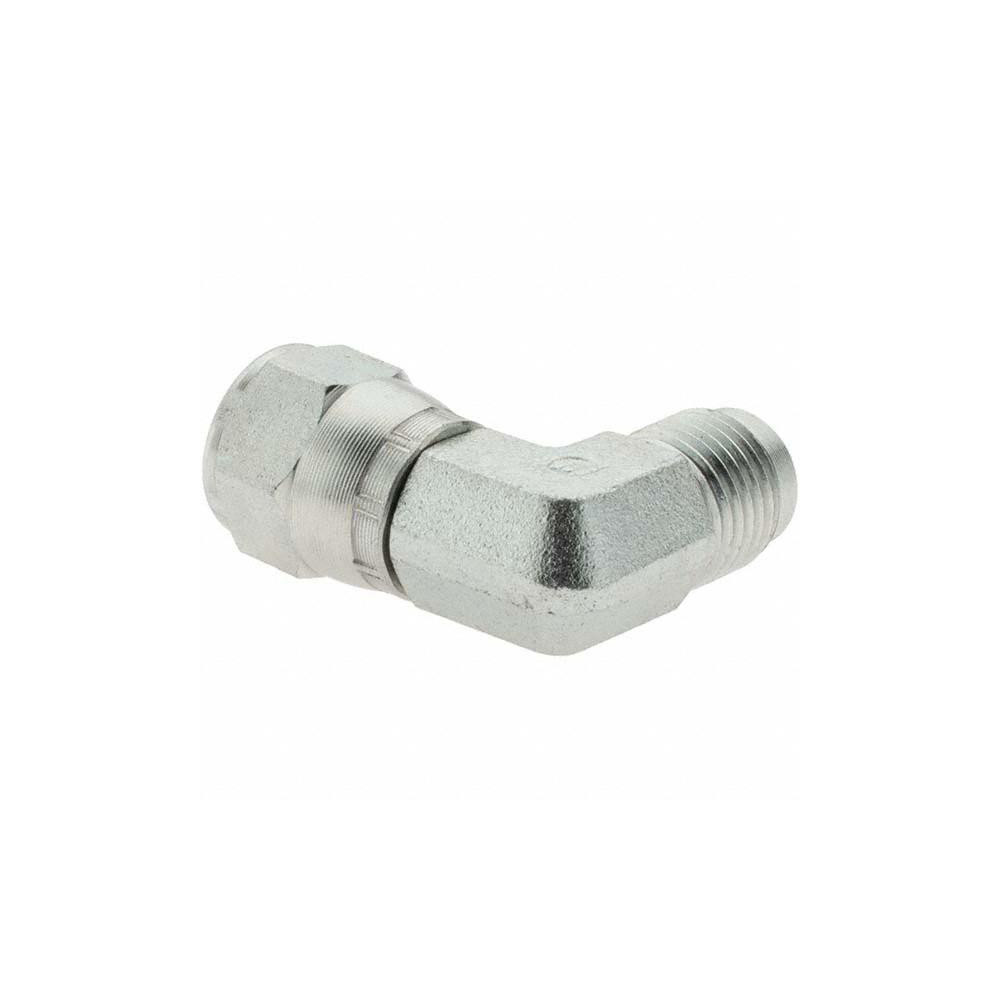Brennan Steel Flared Tube 90 Deg Swivel Elbow: 3/8" OD, 9/16-18 x 9/16-18 Thread, 37 deg Flared Angle - 10612