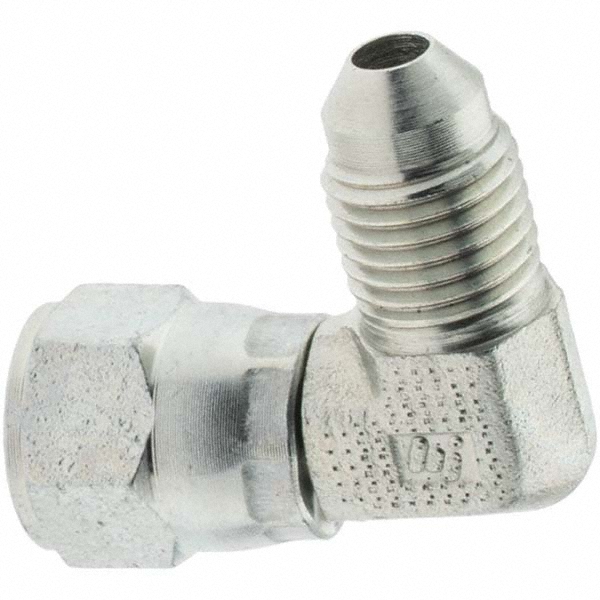Brennan Steel Flared Tube 90 Deg Swivel Elbow: 3/8" OD, 9/16-18 x 9/16-18 Thread, 37 deg Flared Angle - 10612