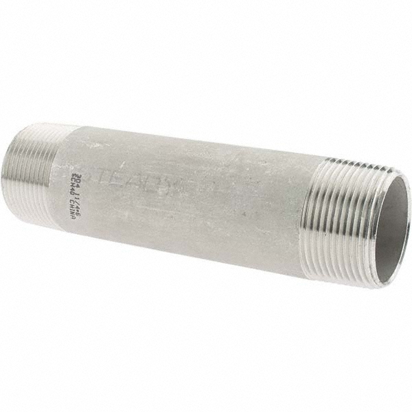 Value Collection Stainless Steel Pipe Nipple: 1-1/4" Pipe, Grade 304 & 304L - 4BN11/4*6