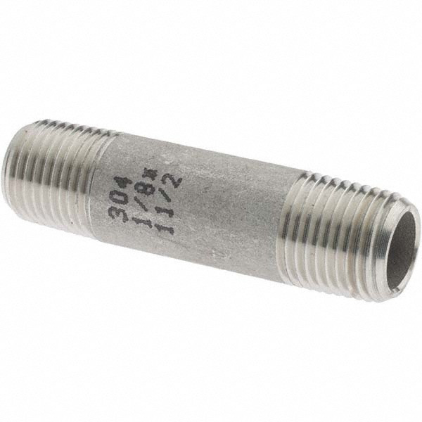 Value Collection Stainless Steel Pipe Nipple: 1/8" Pipe, Grade 304 & 304L - 4BN1/8*31/2