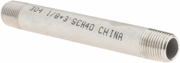 Value Collection Stainless Steel Pipe Nipple: 1/8" Pipe, Grade 304 & 304L - 4BN1/8*31/2