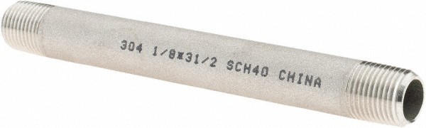 Value Collection Stainless Steel Pipe Nipple: 1/8" Pipe, Grade 304 & 304L - 4BN1/8*31/2
