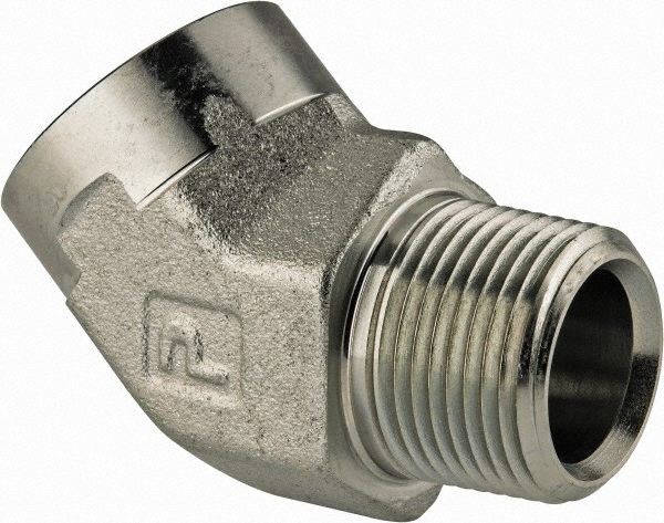 Parker Industrial Pipe 45 ° Street Elbow: 1/2" Female Thread, 1/2" Male Thread, MNPTF x FNPTF - 1/2 CD45-S