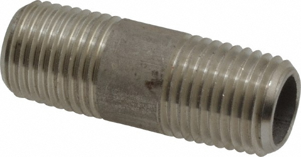 Merit Brass Stainless Steel Pipe Nipple: 1/4" Pipe, Grade 304 & 304L - 4504-150