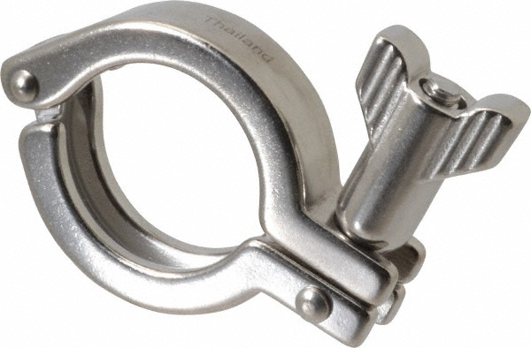 VNE Sanitary Stainless Steel Pipe Clamp with Wing Nut: 1-1/2", Clamp Connection - 13MHHM1.5