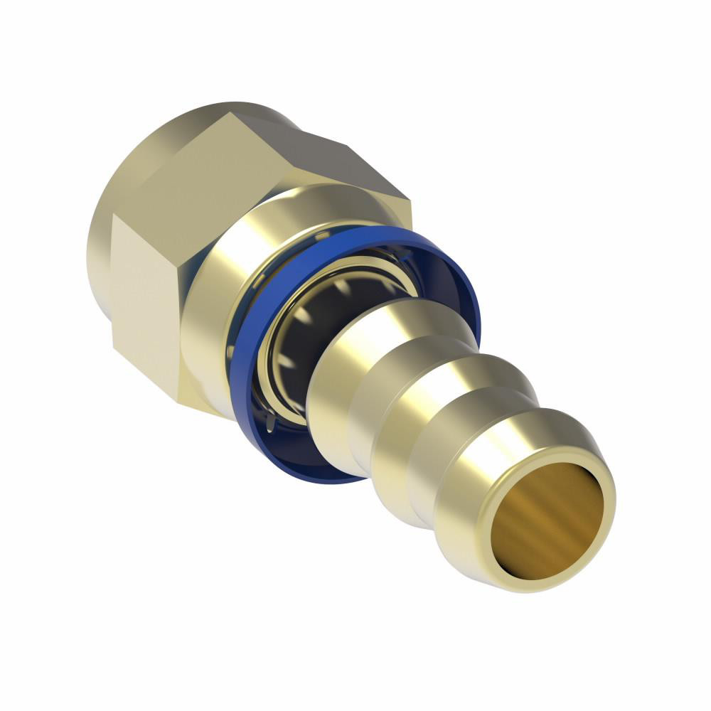 Eaton Barbed Push-On Hose Female Connector: 9/16-18 UNF, Brass, 3/8" Barb - 10006B-606