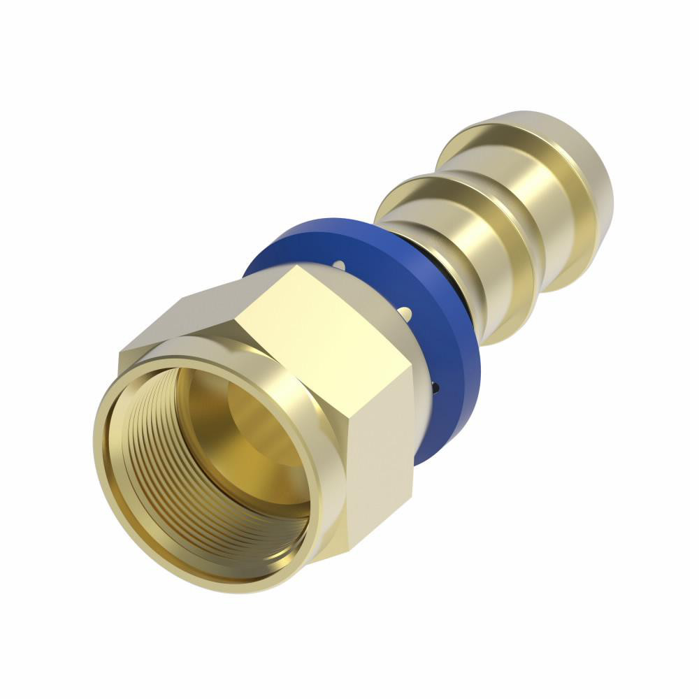 Eaton Barbed Push-On Hose Female Connector: 9/16-18 UNF, Brass, 3/8" Barb - 10006B-606