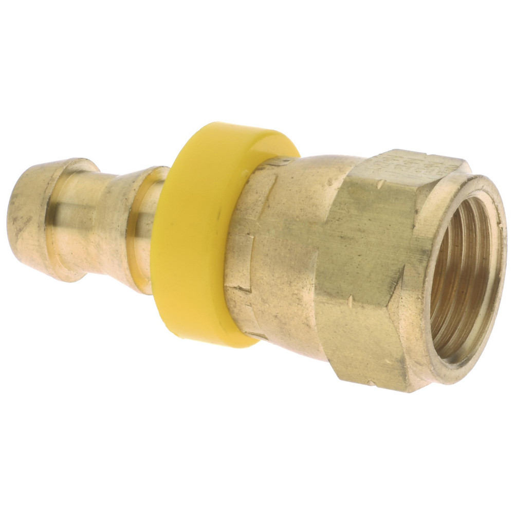 Eaton Barbed Push-On Hose Female Connector: 9/16-18 UNF, Brass, 3/8" Barb - 10006B-606