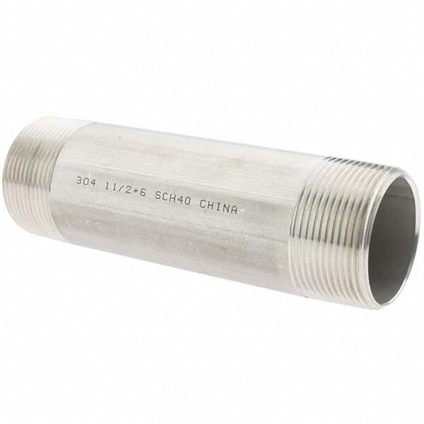 Value Collection Stainless Steel Pipe Nipple: 1-1/2" Pipe, Grade 304 & 304L - 4BN11/2*6