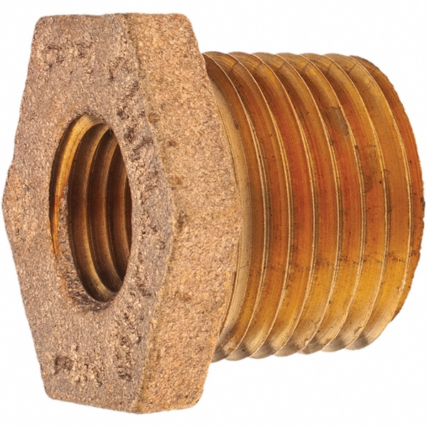 Merit Brass Brass Pipe Bushing: 1/2 x 1/4" Fitting, Threaded, MNPT x FNPT, Class 125 - X114-0804