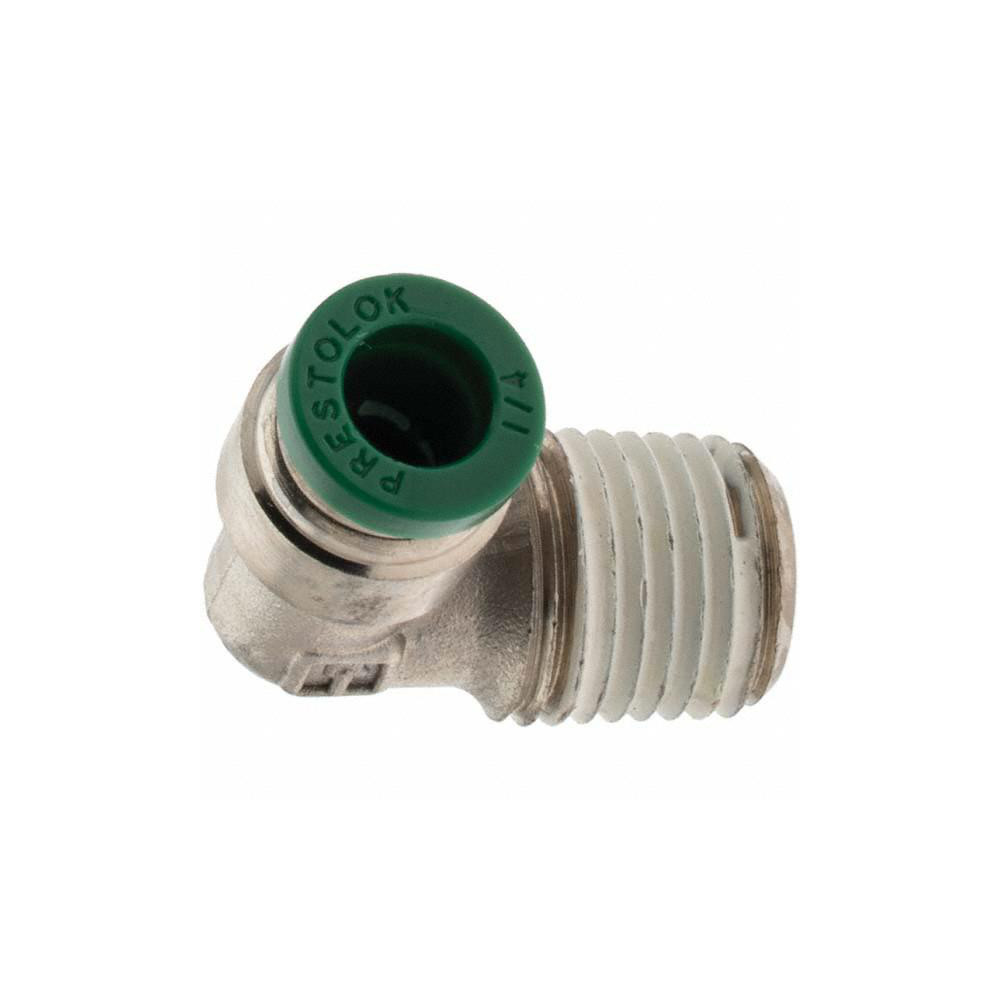 Parker Push-to-Connect Tube x MNPT x Tube x Male Fitting: 90 deg Elbow, NPTF, 1/4" OD - KP80488