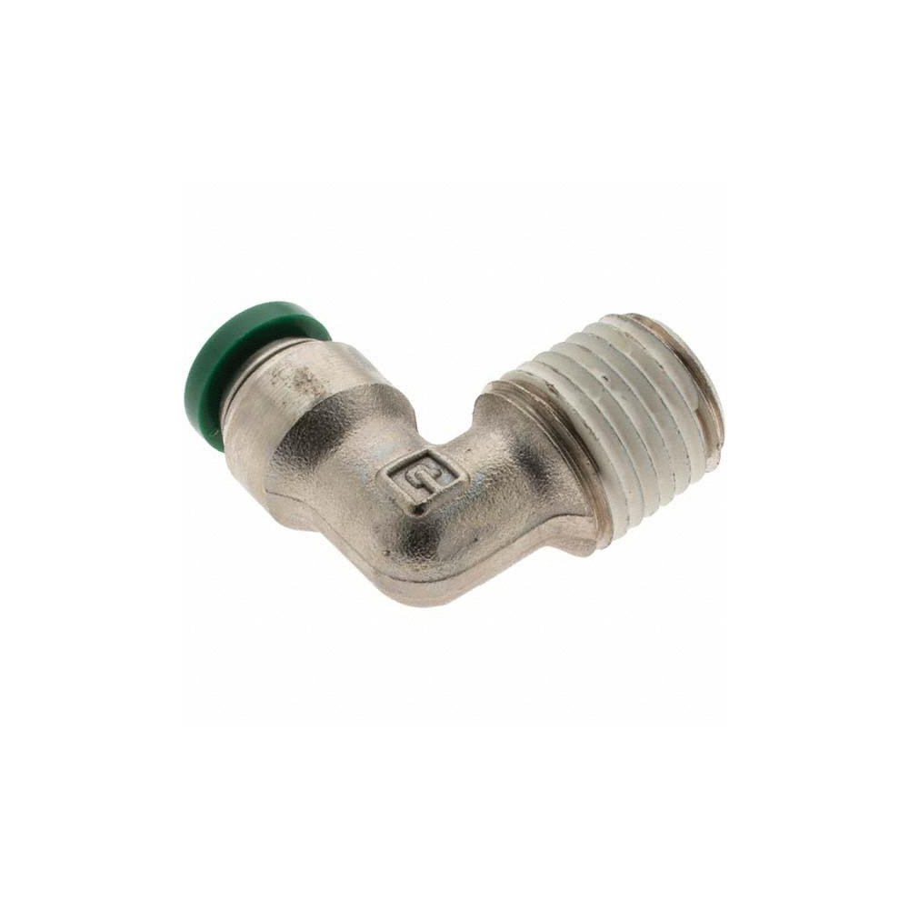 Parker Push-to-Connect Tube x MNPT x Tube x Male Fitting: 90 deg Elbow, NPTF, 1/4" OD - KP80488