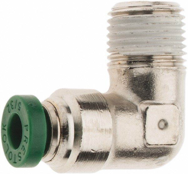 Parker Push-to-Connect Tube x MNPT x Tube x Male Fitting: 90 deg Elbow, NPTF, 1/4" OD - KP80488