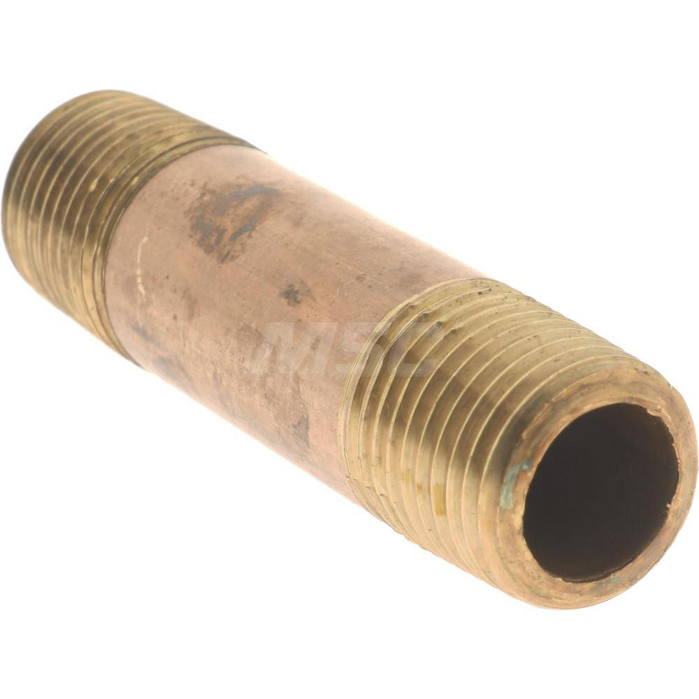 Merit Brass Brass Pipe Nipple: Threaded on Both Ends, 1-1/2" OAL, 1/8" NPT - 2102-150