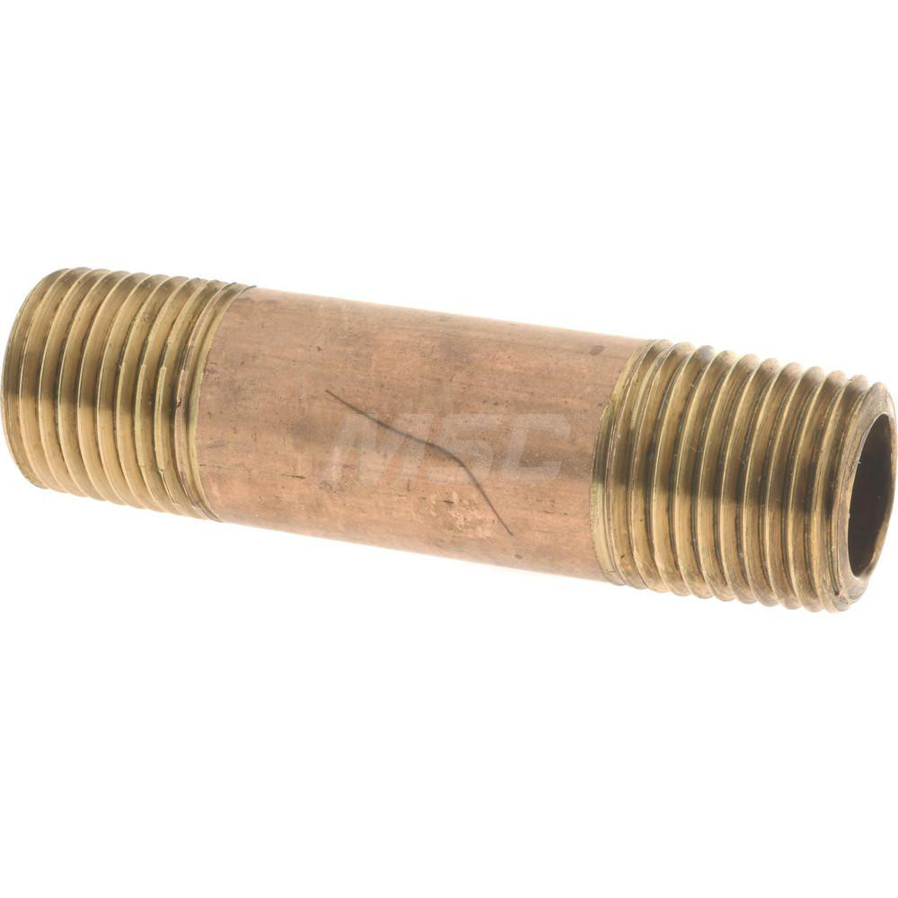 Merit Brass Brass Pipe Nipple: Threaded on Both Ends, 1-1/2" OAL, 1/8" NPT - 2102-150
