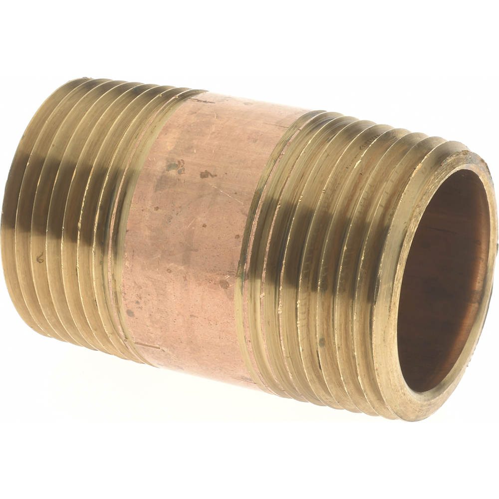 Merit Brass Brass Pipe Nipple: Threaded on Both Ends, 1-1/2" OAL, 1/8" NPT - 2102-150