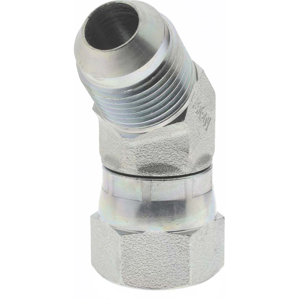 Eaton Steel Flared Tube 45 Deg Swivel Nut Elbow: 1/2" OD, 3/4-16 Thread, 37 deg Flared Angle - 2070-8-8S