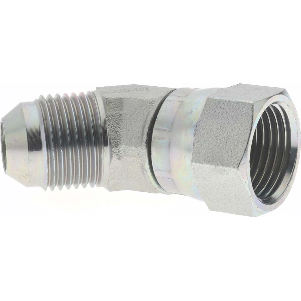 Eaton Steel Flared Tube 45 Deg Swivel Nut Elbow: 1/2" OD, 3/4-16 Thread, 37 deg Flared Angle - 2070-8-8S