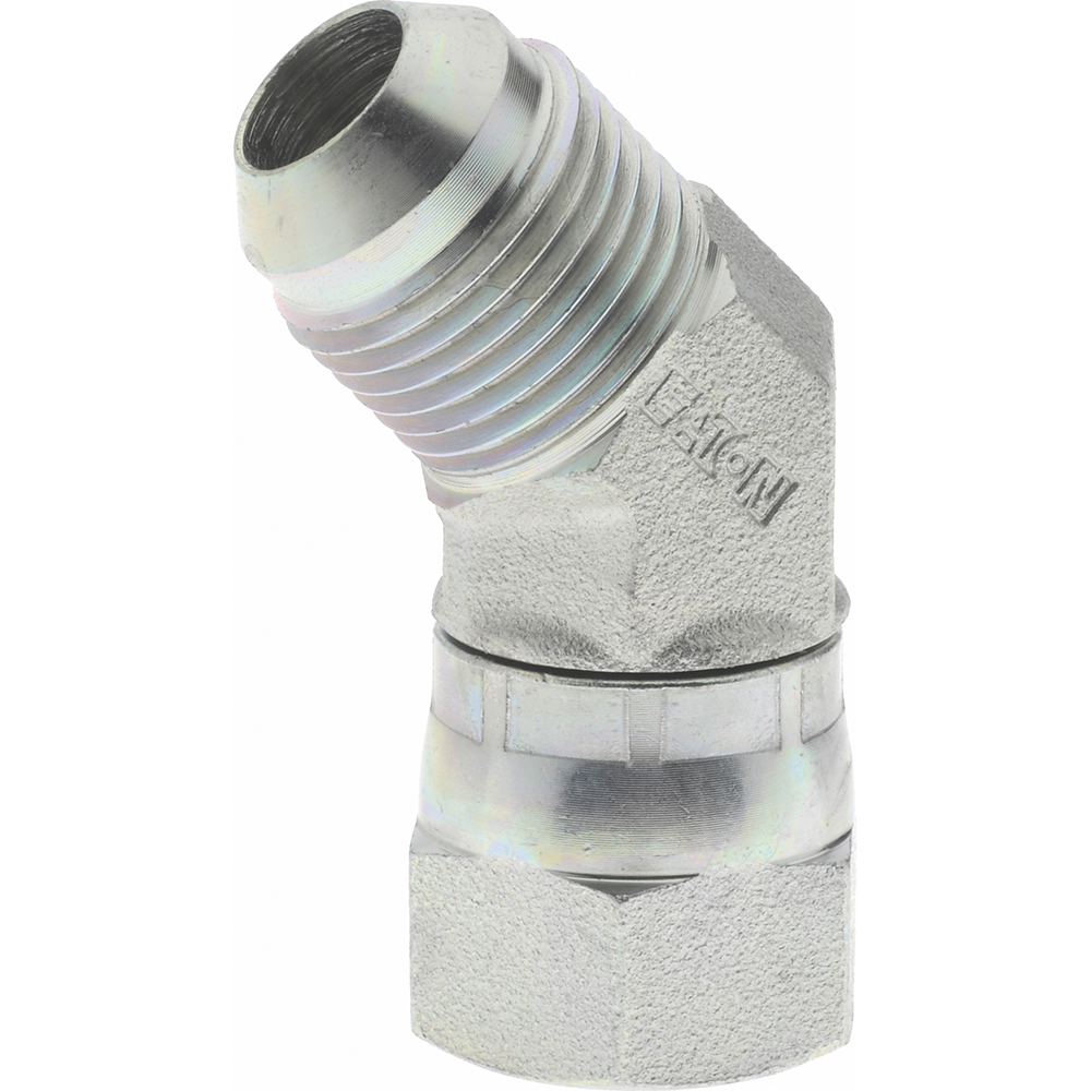 Eaton Steel Flared Tube 45 Deg Swivel Nut Elbow: 1/2" OD, 3/4-16 Thread, 37 deg Flared Angle - 2070-8-8S
