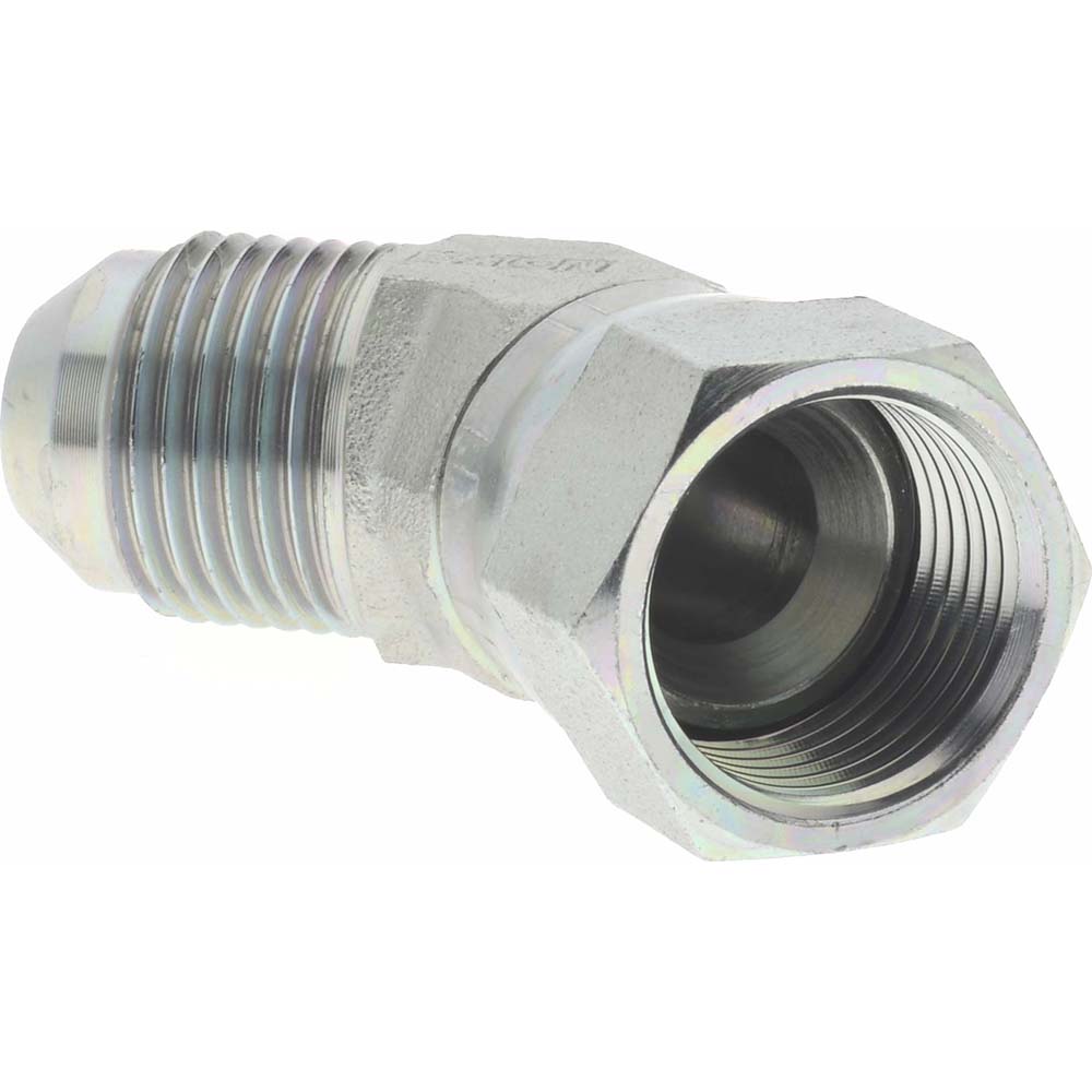 Eaton Steel Flared Tube 45 Deg Swivel Nut Elbow: 1/2" OD, 3/4-16 Thread, 37 deg Flared Angle - 2070-8-8S