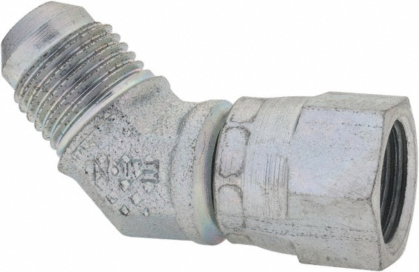 Eaton Steel Flared Tube 45 Deg Swivel Nut Elbow: 1/2" OD, 3/4-16 Thread, 37 deg Flared Angle - 2070-8-8S
