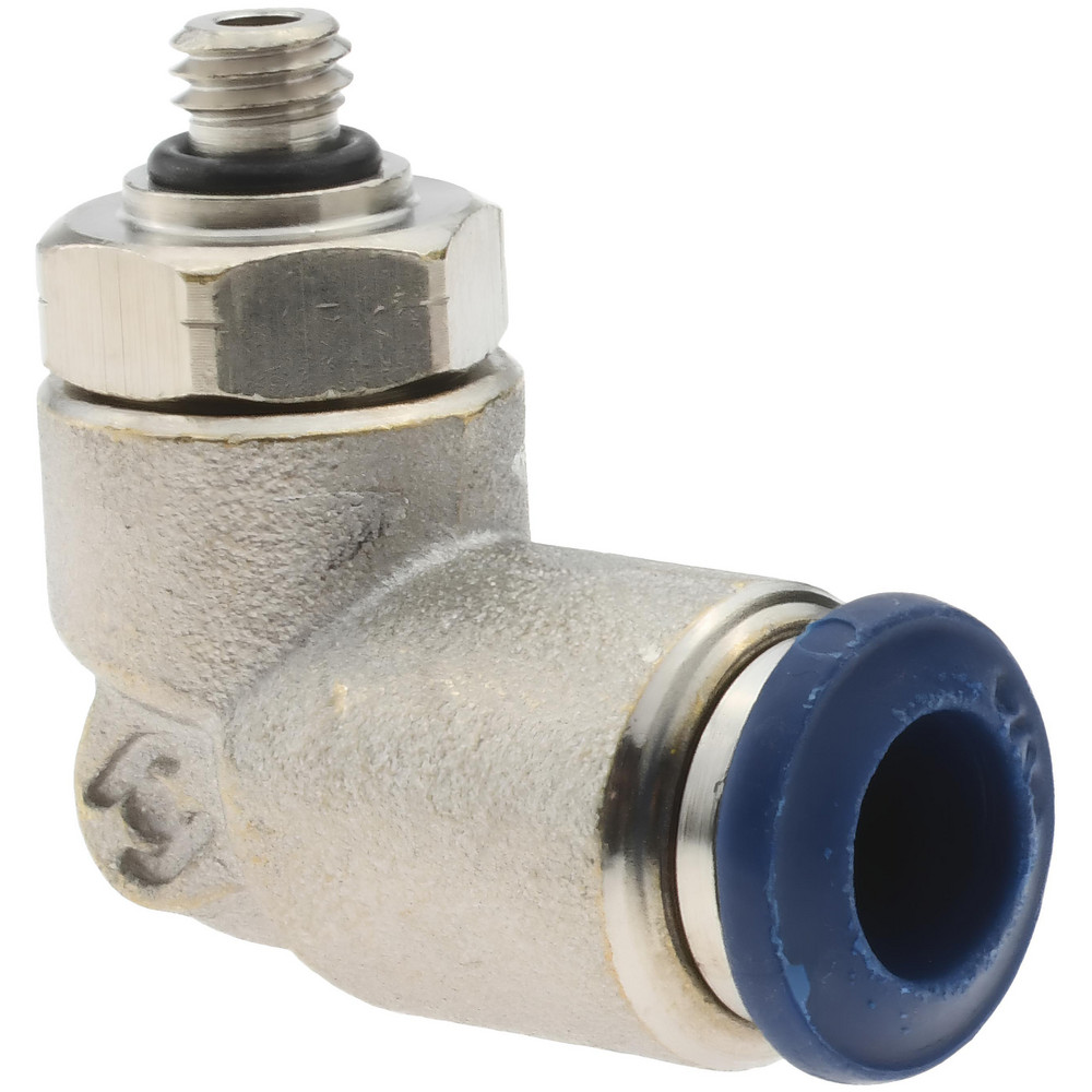 Aignep USA Push-to-Connect Tube x Male x Tube x Male UNF Fitting: Swivel Elbow, #10-32 Thread, UNF, 1/4" OD - 88115-04-32