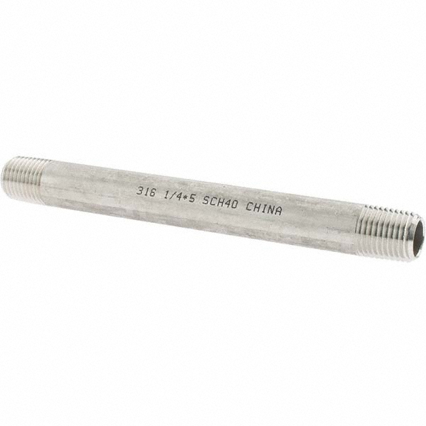 Merit Brass Stainless Steel Pipe Nipple: 1/4" Pipe, Grade 316 & 316L - 6004-500