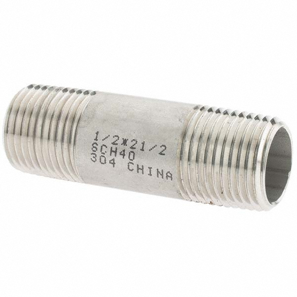 Value Collection Stainless Steel Pipe Nipple: 1/2" Pipe, Grade 304 & 304L - 4BN1/2*21/2