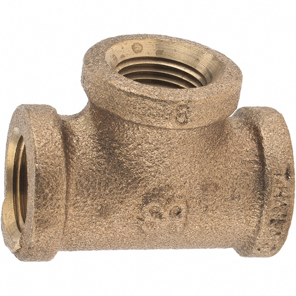 Merit Brass Brass Pipe Tee: 1/2" Fitting, Threaded, FNPT x FNPT x FNPT, Class 125, Lead Free - XNL106-08