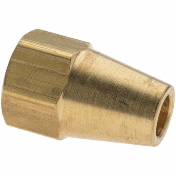 Parker Brass Flared Tube Nut: 3/16" OD, 3/8-24 Thread, 45 deg Flared Angle - 11001