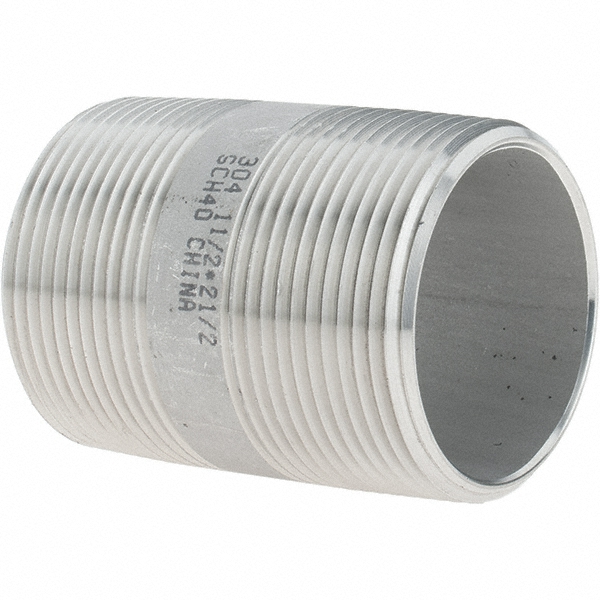 Merit Brass Stainless Steel Pipe Nipple: 1-1/2" Pipe, Grade 304 & 304L - 4024-250