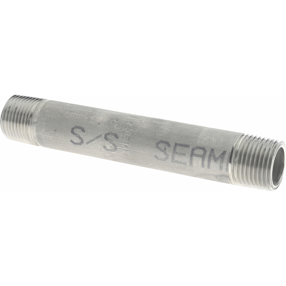 Merit Brass Stainless Steel Pipe Nipple: 3/8" Pipe, Grade 304 & 304L - 4006-200