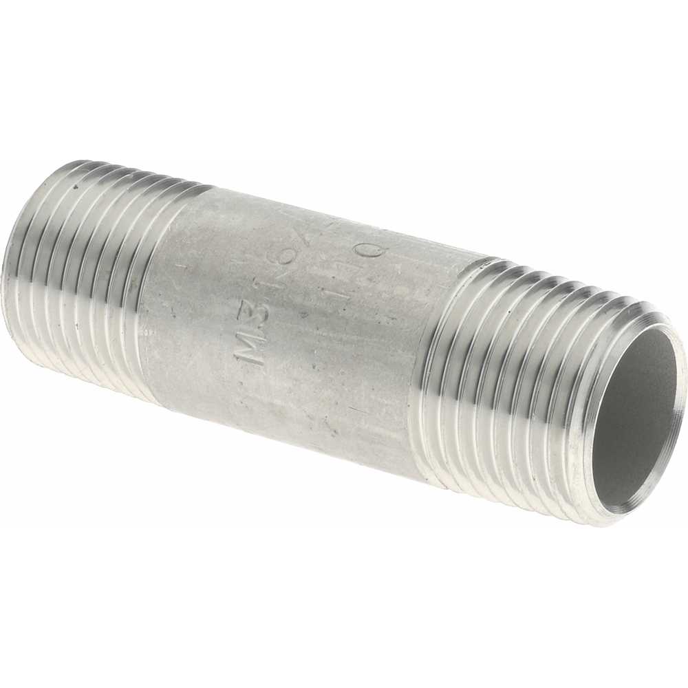 Merit Brass Stainless Steel Pipe Nipple: 3/8" Pipe, Grade 304 & 304L - 4006-200