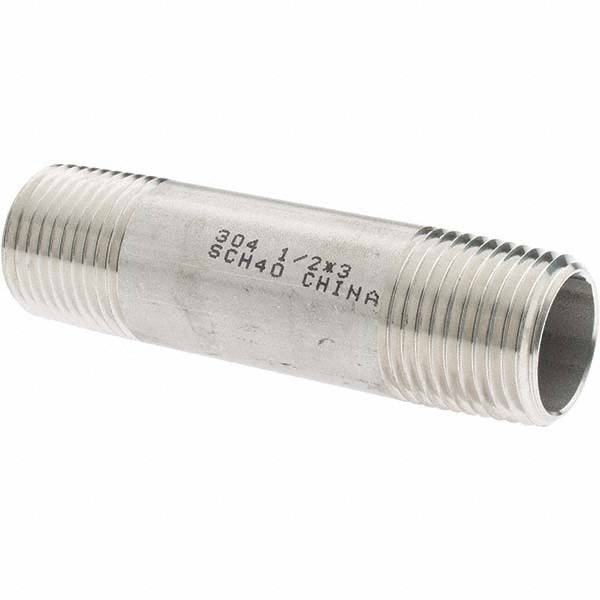 Value Collection Stainless Steel Pipe Nipple: 1/2" Pipe, Grade 304 & 304L - 4BN1/2*51/2