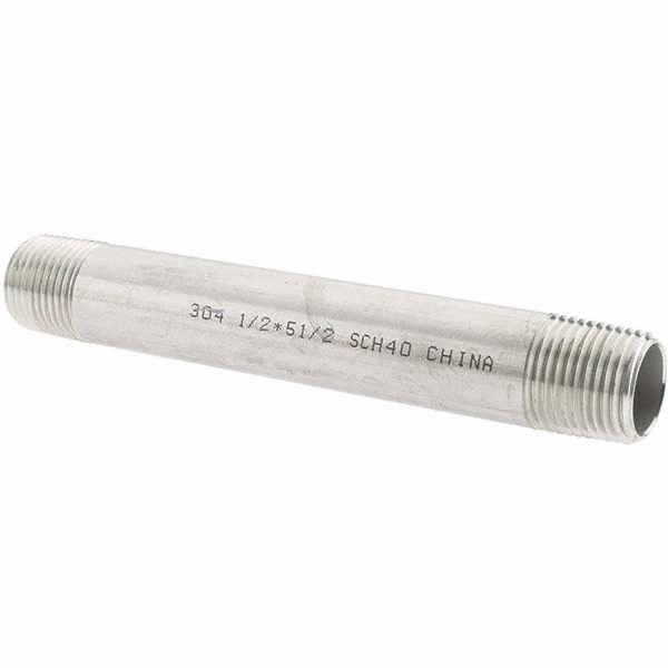 Value Collection Stainless Steel Pipe Nipple: 1/2" Pipe, Grade 304 & 304L - 4BN1/2*51/2