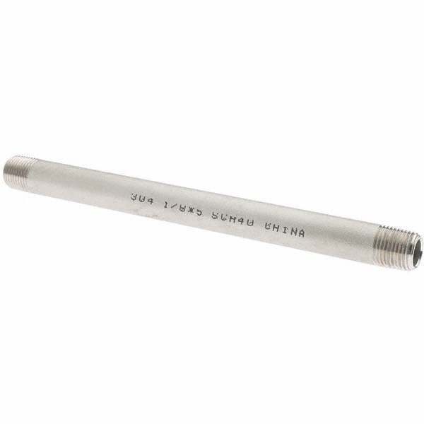 Merit Brass Stainless Steel Pipe Nipple: 1/8" Pipe, Grade 304 & 304L - 4502-001