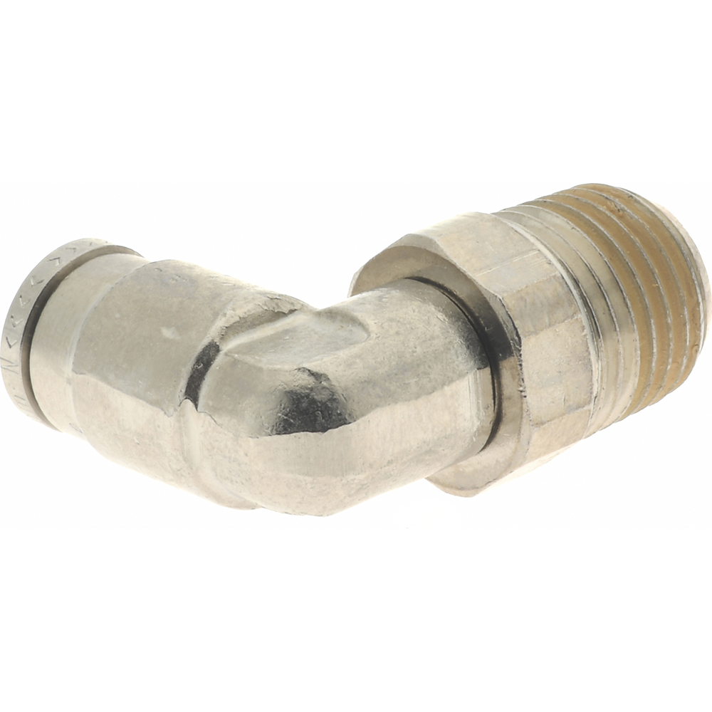Norgren Push-to-Connect Tube x Male x Tube x Male BSPT Fitting: 90 deg Swivel Elbow Adapter, BSPT, 6.00 mm OD - 101470628
