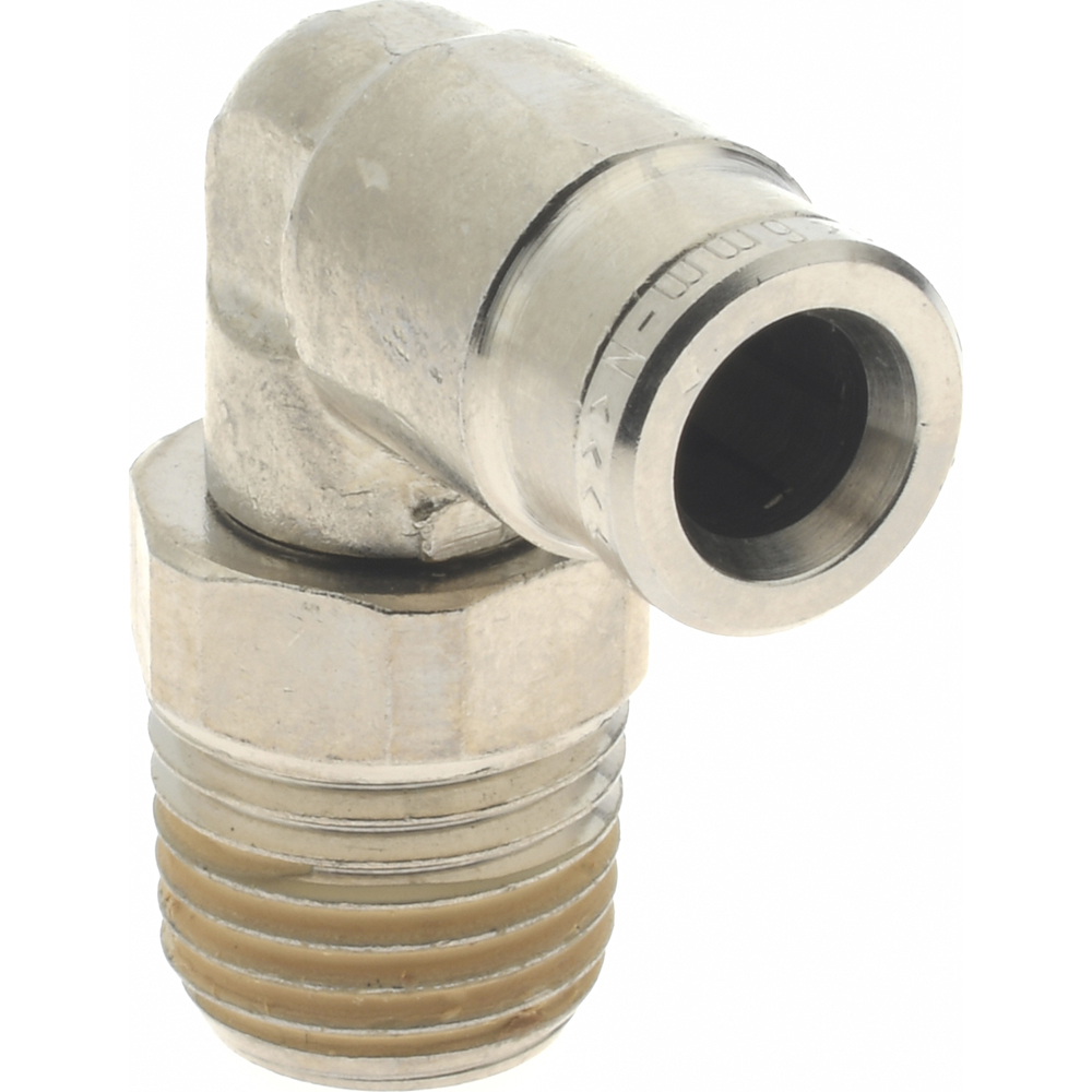 Norgren Push-to-Connect Tube x Male x Tube x Male BSPT Fitting: 90 deg Swivel Elbow Adapter, BSPT, 6.00 mm OD - 101470628